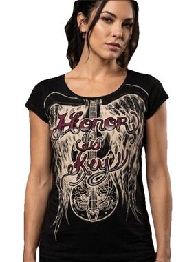 Key Closet Women’s Black Honor is Key Short Sleeve Size Medium